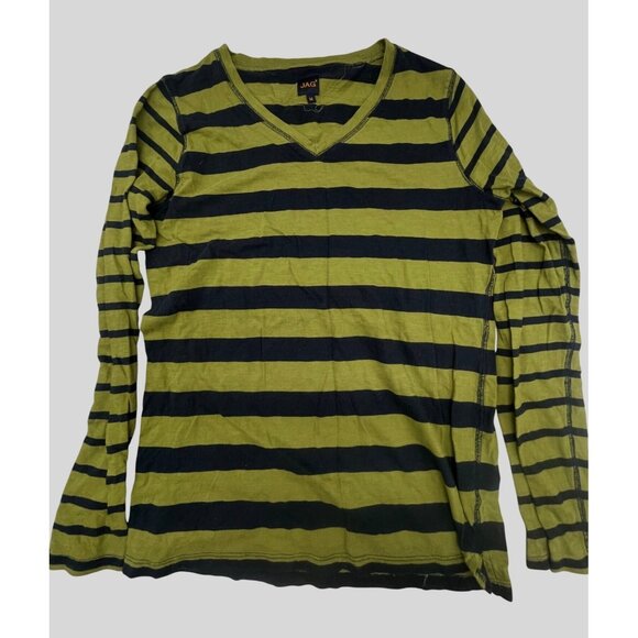 Jag Tops - jag long sleeve tee shirt striped green blue side cut size medium bust 19" READ